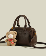Cute Bear Decorated Solid Durable Faux Leather Tote Handbag