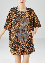 Cute Bear Oversized Leopard Print Chiffon Two Pieces Set Summer
