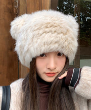 Cute Beige Cat's Ears Thickened Warm Fuzzy Fur Hat Winter