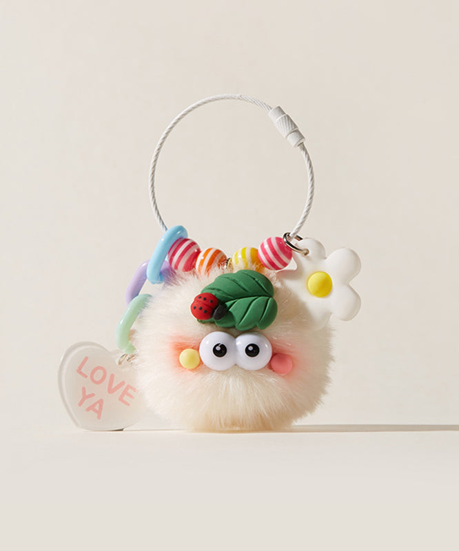 Cute Beige Fuzzy Fur Fluffy Cartoon Keychains