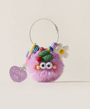 Cute Beige Fuzzy Fur Fluffy Cartoon Keychains