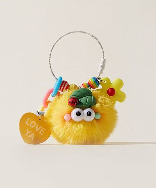 Cute Beige Fuzzy Fur Fluffy Cartoon Keychains