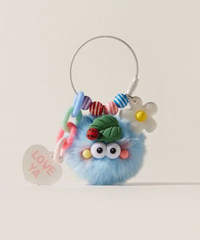 Cute Beige Fuzzy Fur Fluffy Cartoon Keychains