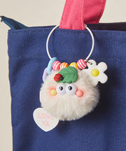 Cute Beige Fuzzy Fur Fluffy Cartoon Keychains