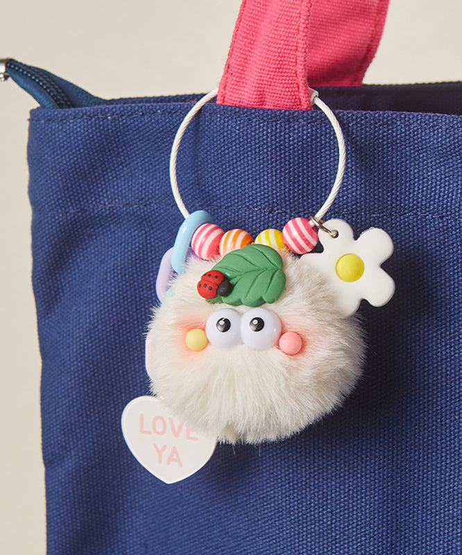 Cute Beige Fuzzy Fur Fluffy Cartoon Keychains