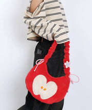 Cute Black Apple Patchwork Fuzzy Fur Fluffy Shoulder Bags