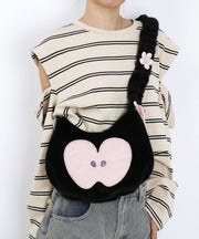 Cute Black Apple Patchwork Fuzzy Fur Fluffy Shoulder Bags