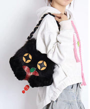 Cute Black Cat Shaped Fuzzy Fur Fluffy Shoulder Bags