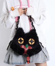 Cute Black Cat Shaped Fuzzy Fur Fluffy Shoulder Bags