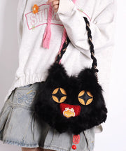 Cute Black Cat Shaped Fuzzy Fur Fluffy Shoulder Bags