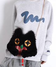 Cute Black Cat Shaped Fuzzy Fur Fluffy Shoulder Bags