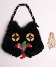 Cute Black Cat Shaped Fuzzy Fur Fluffy Shoulder Bags