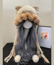 Cute Black Knitted Cozy Thick Warm Fleece Versatile Hat