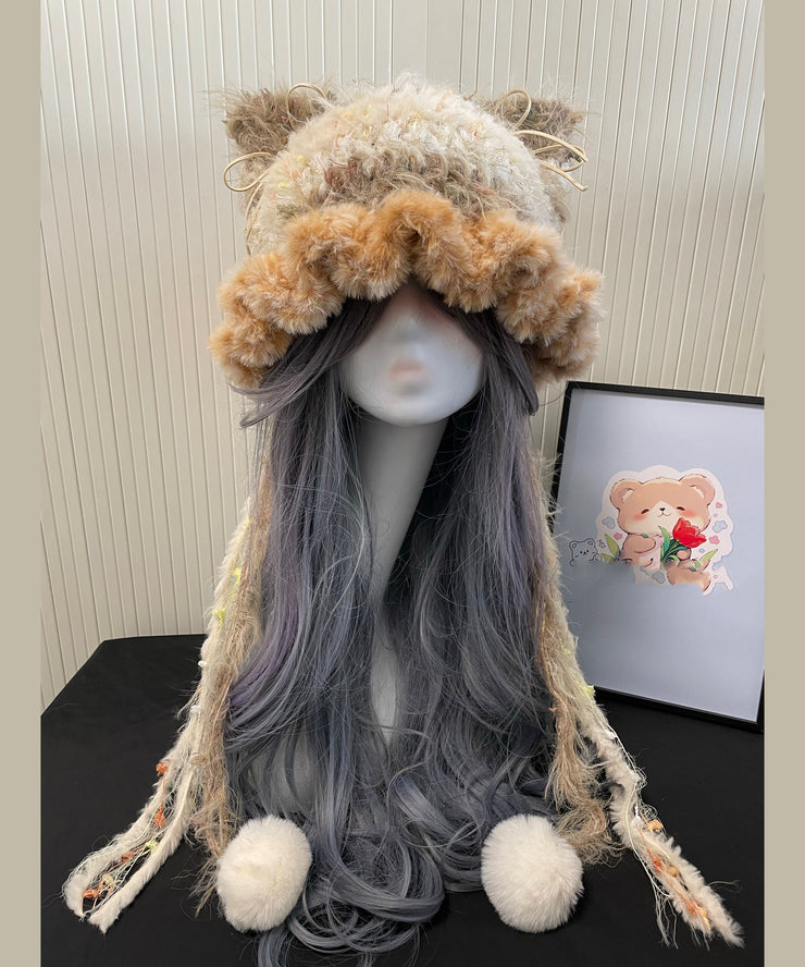 Cute Black Knitted Cozy Thick Warm Fleece Versatile Hat