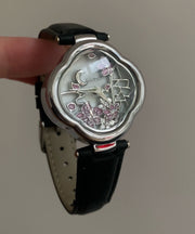 Cute Black Metal Leather Hardlex Crystal Watches