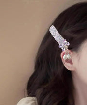 Cute Blue Alloy Bow Zircon Pearl Tassel Hairpin