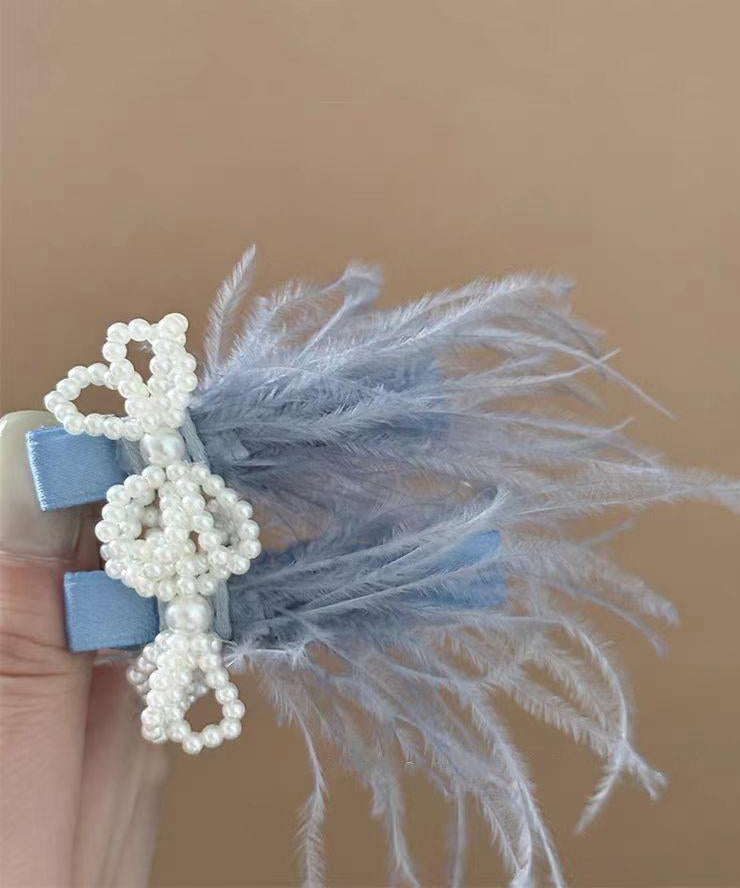 Cute Blue Alloy Pearl Feather A Pair Hairpin
