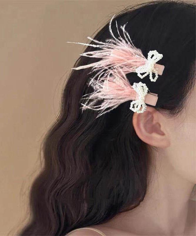 Cute Blue Alloy Pearl Feather A Pair Hairpin