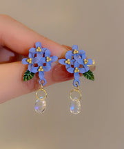 Cute Blue Alloy Resin Baked Enamel Floral Drop Earrings