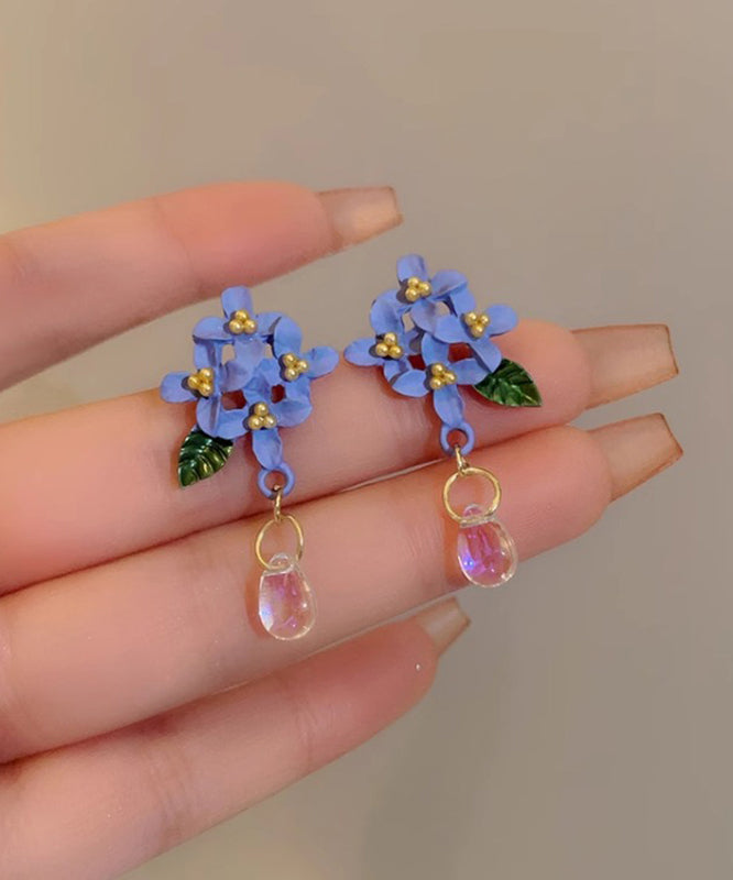 Cute Blue Alloy Resin Baked Enamel Floral Drop Earrings