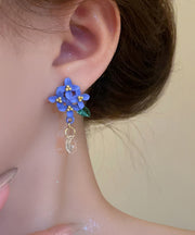 Cute Blue Alloy Resin Baked Enamel Floral Drop Earrings