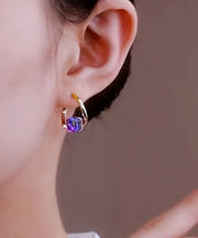 Cute Blue Alloy Zircon Crystal Drip Glaze Hoop Earrings