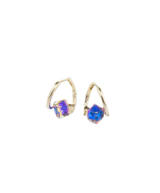 Cute Blue Alloy Zircon Crystal Drip Glaze Hoop Earrings