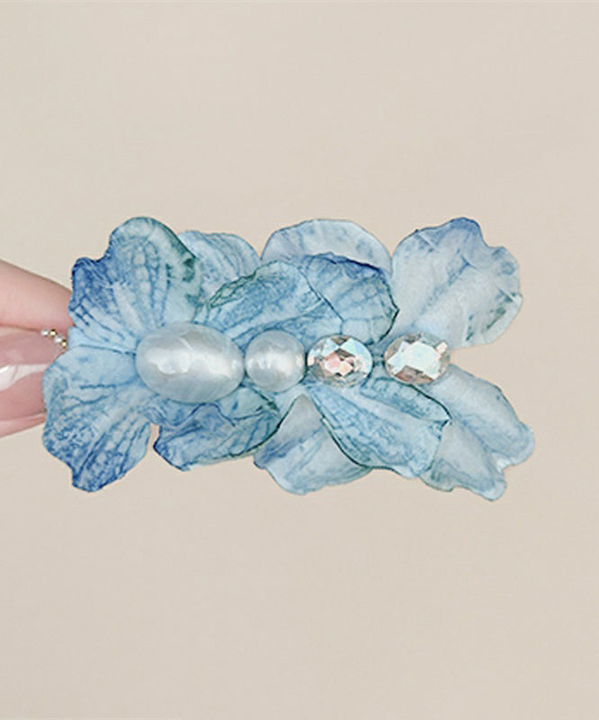 Cute Blue Alloy Zircon Pearl Floral Hairpin