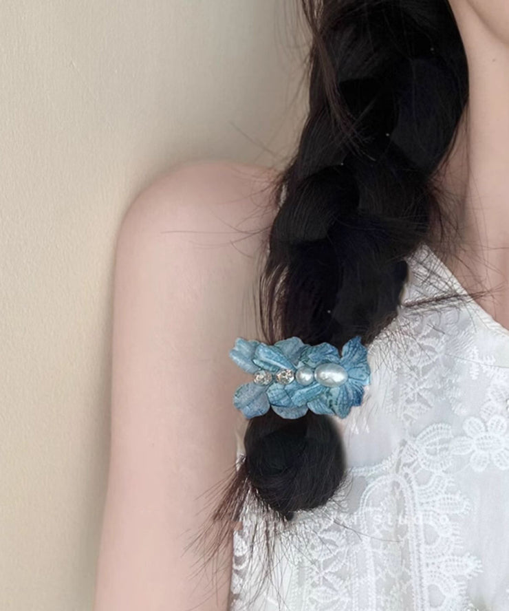 Cute Blue Alloy Zircon Pearl Floral Hairpin