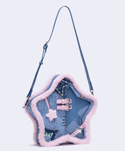 Cute Blue Star Shaped Patchwork Denim Backpack Bag