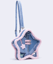 Cute Blue Star Shaped Patchwork Denim Backpack Bag
