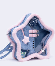 Cute Blue Star Shaped Patchwork Denim Backpack Bag