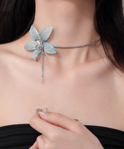 Cute Blue Sterlign Silver Floral Pendant Necklace