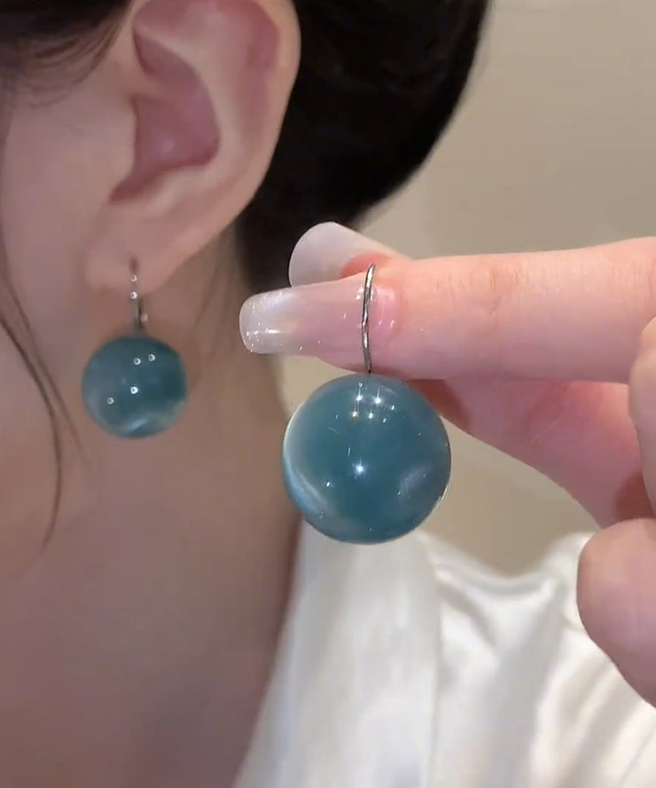 Cute Blue Sterling Silver Ball Drop Earrings
