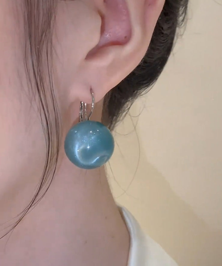 Cute Blue Sterling Silver Ball Drop Earrings