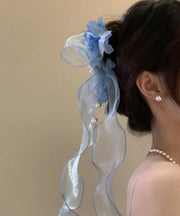 Cute Blue Tulle Bow Pearl Floral Ribbon Hairpin