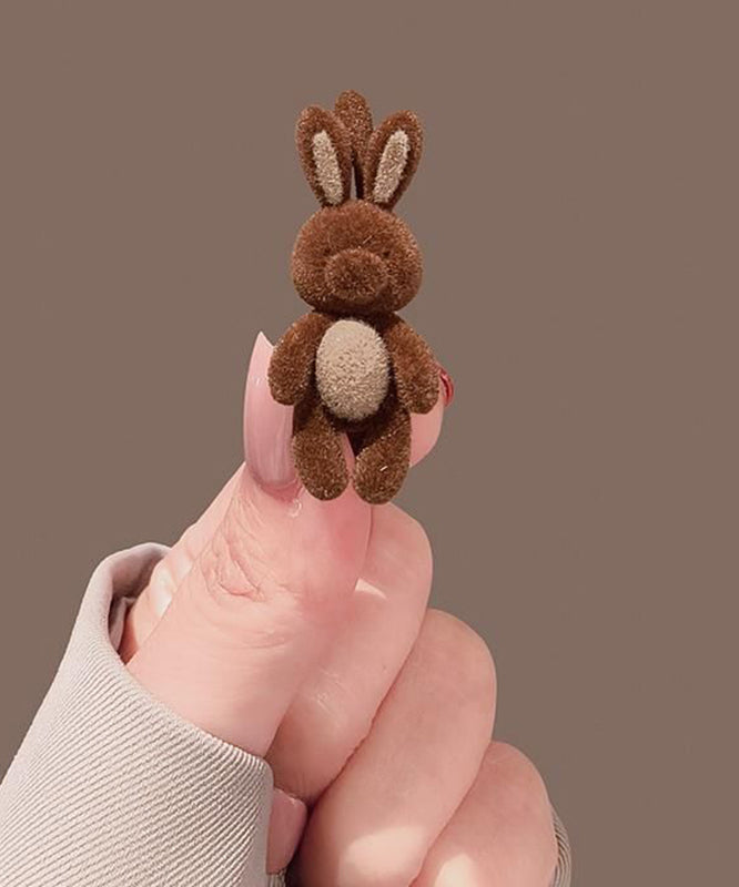 Cute Brown Alloy Flocking Little Rabbit Hairpin