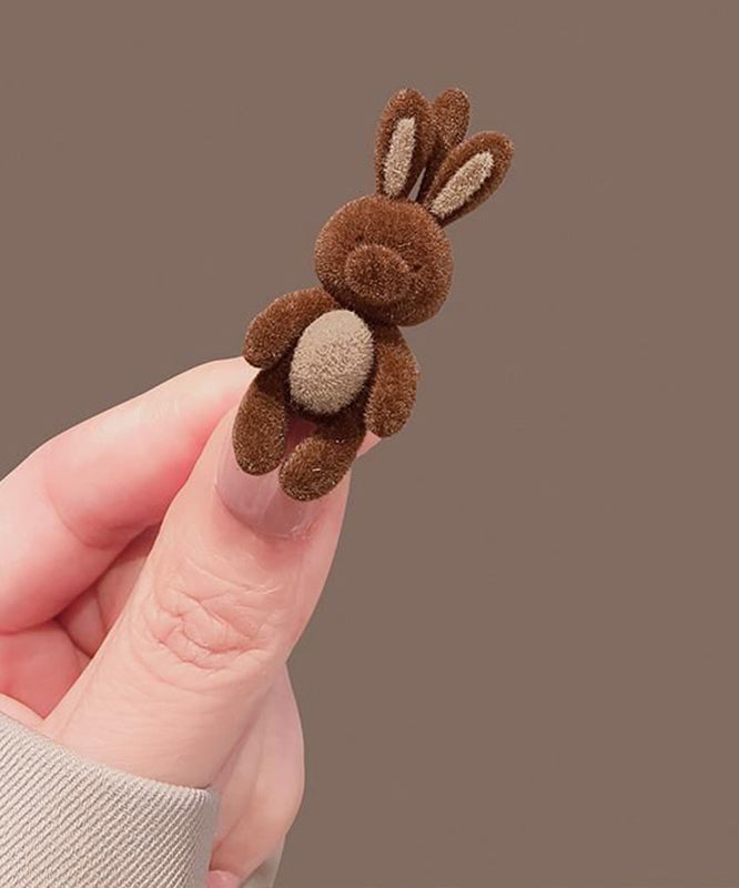 Cute Brown Alloy Flocking Little Rabbit Hairpin