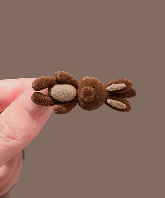 Cute Brown Alloy Flocking Little Rabbit Hairpin