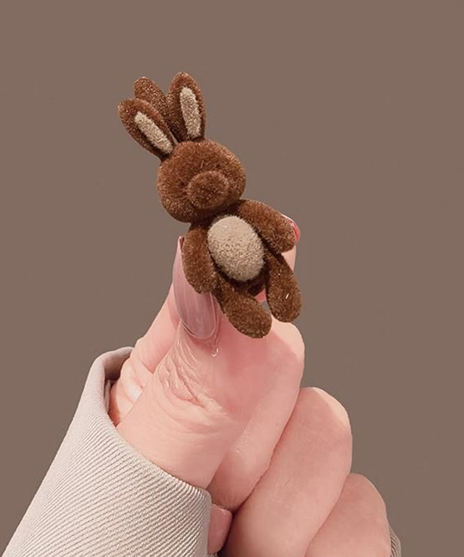 Cute Brown Alloy Flocking Little Rabbit Hairpin