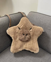 Cute Brown Star-Shaped Capybara Fuzzy Fur Fluffy Backpack Bag