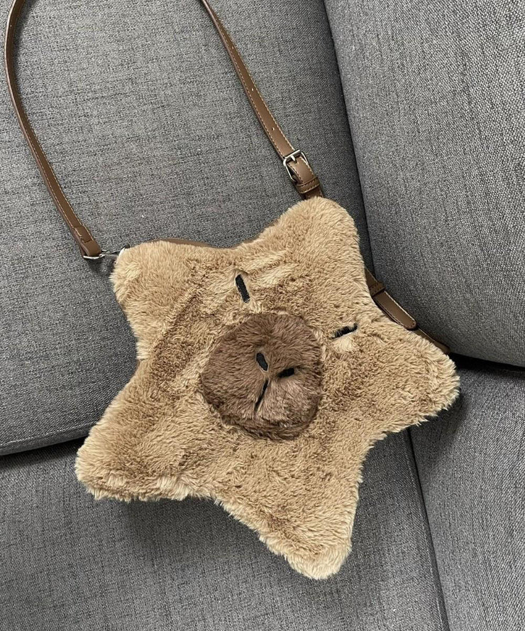 Cute Brown Star-Shaped Capybara Fuzzy Fur Fluffy Backpack Bag