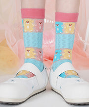 Cute Cartoon Jacquard Thin Mesh Mid Calf Socks