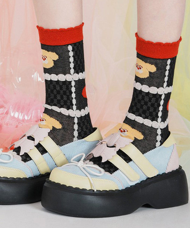 Cute Cartoon Jacquard Thin Mesh Mid Calf Socks