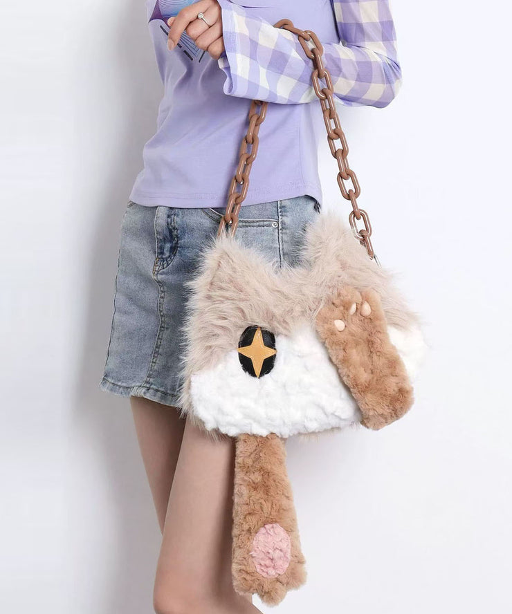 Cute Cat Fuzzy Fur Fluffy Chain Linked Shoulder Bags