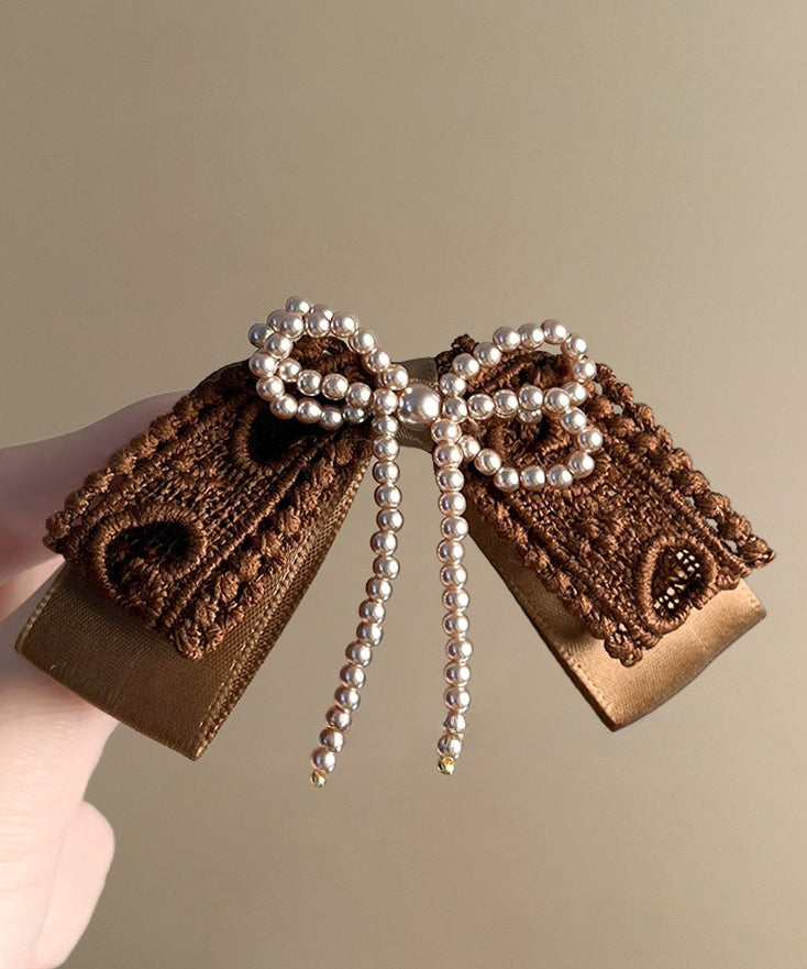 Cute Coffee Textile Crafts Pearl Bow hairpin