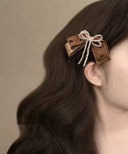 Cute Coffee Textile Crafts Pearl Bow hairpin