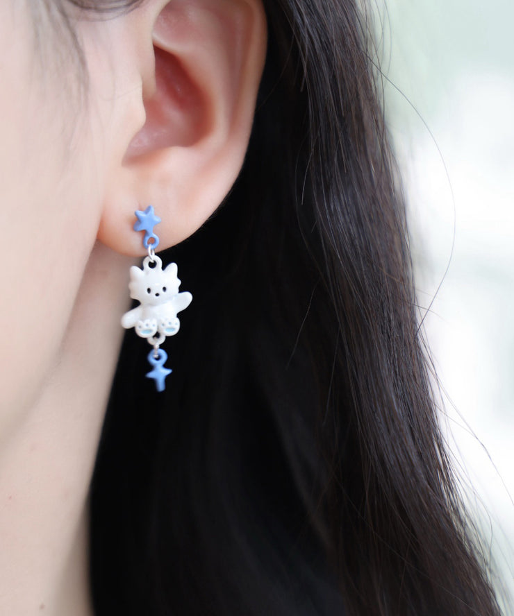 Cute Colorblock Alloy Drip Glaze Cat Drop Earrings