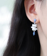 Cute Colorblock Alloy Drip Glaze Cat Drop Earrings