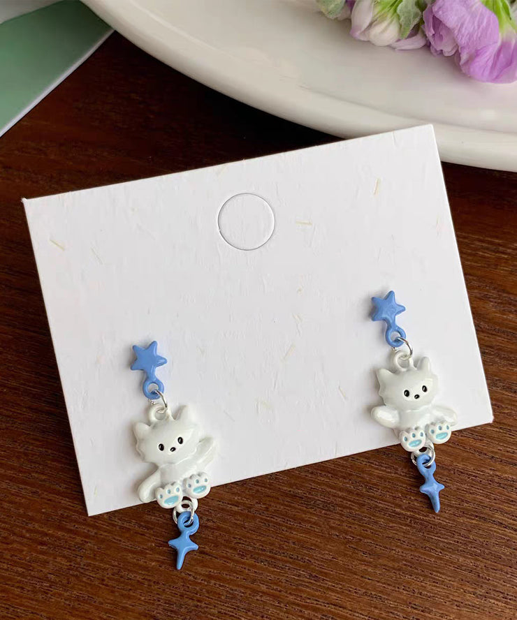 Cute Colorblock Alloy Drip Glaze Cat Drop Earrings